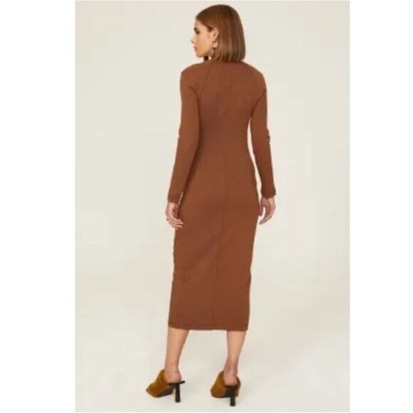 Victor Glemaud Portrait Collar Midi Dress in Brown Size Small - Picture 8 of 9